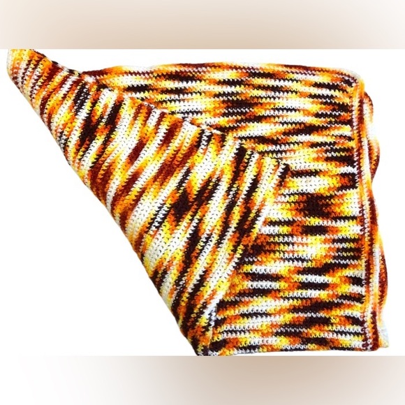 Vintage Afghan White Yellow Brown Golden Orange Afghan Blanket Throw 44" x 56" - Picture 3 of 6